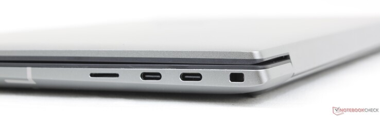 Po prawej stronie: Czytnik microSD (opcjonalnie), 2x USB-C z Thunderbolt 4 + DisplayPort + Power Delivery, blokada klinowa