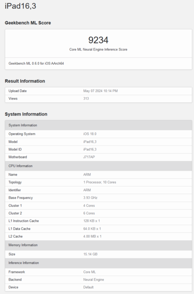 Apple Lista Geekbench M4 (zdjęcie za pośrednictwem Geekbench)