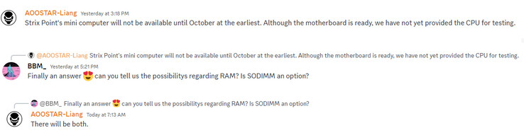 Informacje o nadchodzących minikomputerach Strix Point (źródło obrazu: AOOSTAR Discord)