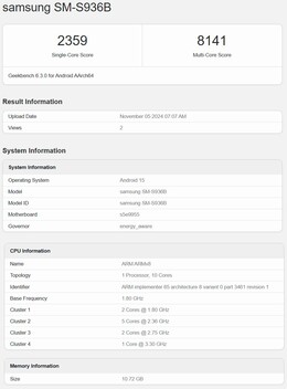 Procesor Exynos 2500 Geekbench (źródło obrazu: Geekbench)