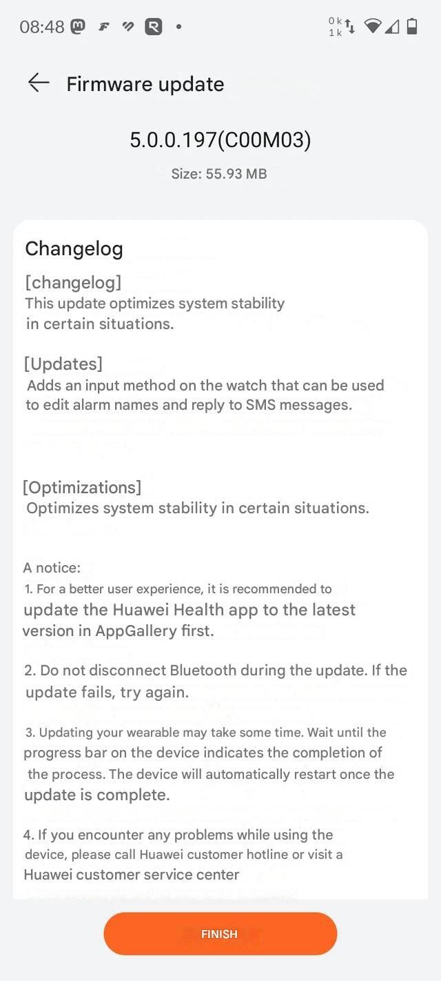 Aktualizacja Huawei Watch D2 5.0.0.197. (Źródło obrazu: u/Kubiac6666 via Reddit, przetłumaczone za pomocą Tłumacza Google)