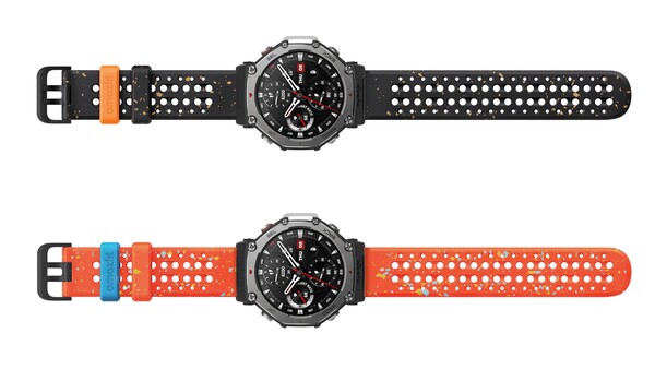 Amazfit T-Rex 3 jest dostępny w kolorach Onyx i Lava z opcjonalnymi paskami z recyklingu w pasujących kolorach. (Źródło zdjęcia: Amazfit)