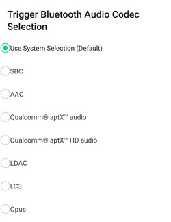 Dostępne kodeki audio Bluetooth