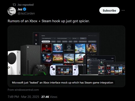 Jez Corden Steam na Xbox App X post (źródło obrazu: zrzut ekranu, konto Jez Corden X)