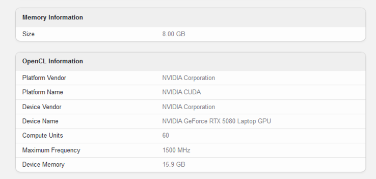 Nvidia GeForce RTX 5080 Geekbench listing (źródło obrazu: Geekbench)