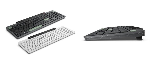 Klawiatura Lenovo Bluetooth Solar Keyboard wydaje się być wykonana z plastiku pochodzącego z recyklingu. (Źródło zdjęcia: Evan Blass)