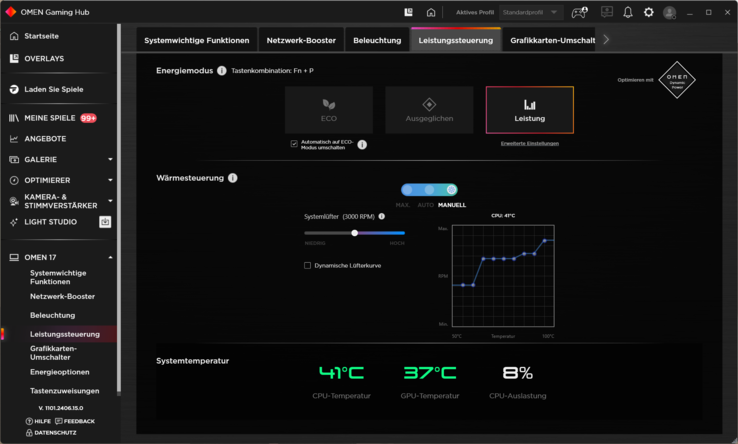 Omen Gaming Hub pozwala na indywidualną regulację wentylatorów.