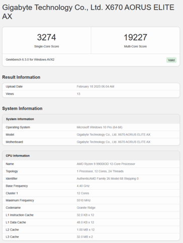 Ryzen 9 9900X3D Geekbench (źródło obrazu: Geekbench)