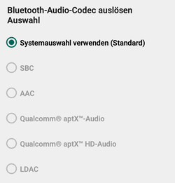 Dostępne kodeki audio Bluetooth