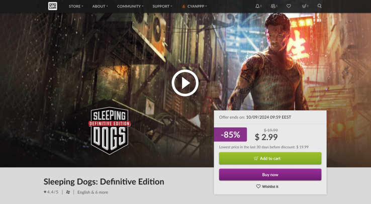 Sleeping Dogs: Definitive Edition kosztowało 19,99 euro, zanim cena została obniżona do 2,99 euro. (Źródło obrazu: GOG)