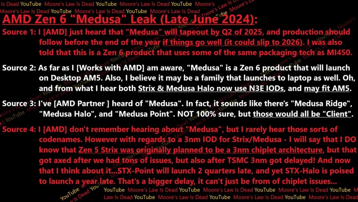 Wyciek AMD Zen 6 "Medusa". (Źródło zdjęcia: Moore's Law Is Dead)