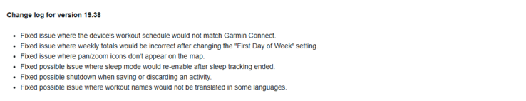 Dziennik zmian dla wersji beta 19.38 dla Garmin Fenix 7 i powiązanych smartwatchy. (Źródło obrazu: Garmin)