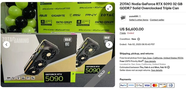 RTX 5090 sprzedany. (Źródło obrazu: eBay)