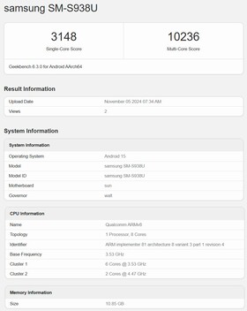 Snapdragon 8 Elite dla procesora Galaxy Geekbench (źródło obrazu: Geekbench)