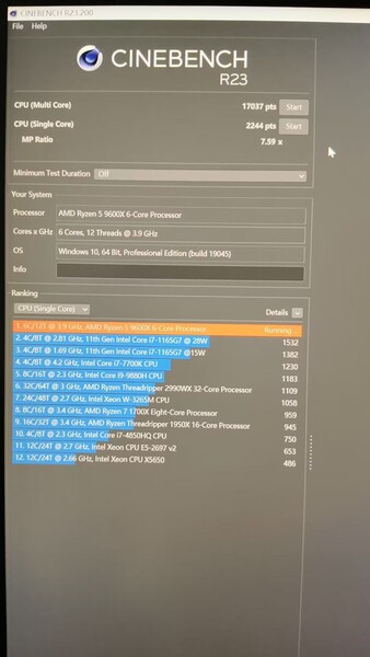 Wynik AMD Ryzen 5 9600X w Cinebench R24 (źródło obrazu: HXL on X)