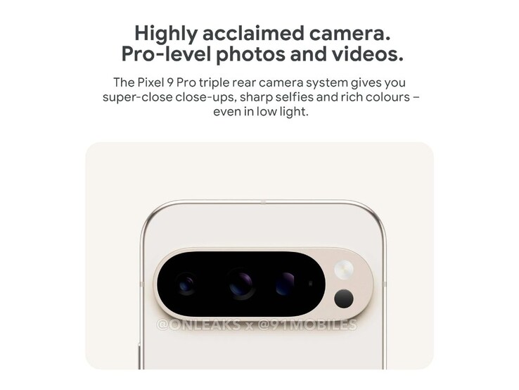 Pixel 9 Pro będzie wyposażony w 50-megapikselowy sensor szerokokątny, 48-megapikselowy ultraszerokokątny i 48-megapikselowy teleobiektyw. (Źródło: @OnLeaks x 91Mobiles)