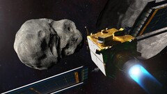 Statek kosmiczny NASA Double Asteroid Redirection Test (DART) przed uderzeniem w Didymos, ilustracja. (Źródło zdjęcia: NASA/Johns Hopkins APL/Steve Gribben)