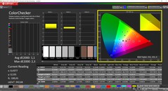 CalMAN ColorChecker (profil: P3, docelowa przestrzeń kolorów: P3)