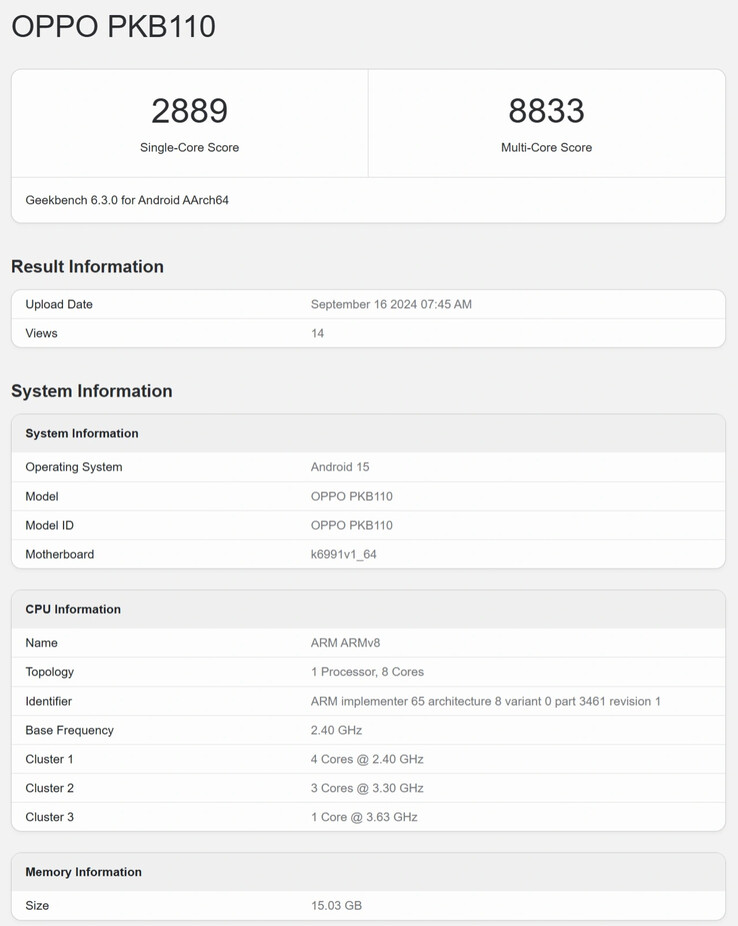 Rzekomy test porównawczy procesora Oppo Find X8 Geekbench (źródło obrazu: IT Home)