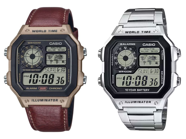 Casio AE-1200WHL-5AV ze skórzanym paskiem (po lewej) i AE-1200WHD-1AV z metalową bransoletą (po prawej). (Źródło zdjęcia: Casio)