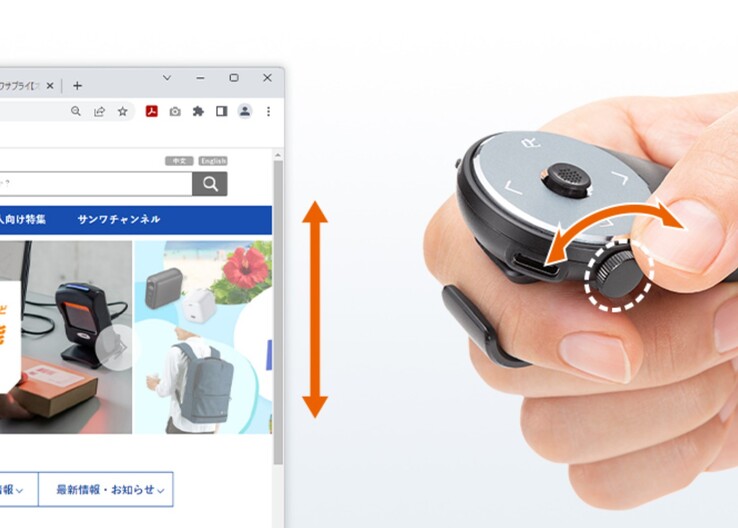 Mysz Sanwa Finger Mouse posiada kółko koronowe, które można obracać w celu przewijania stron internetowych. (Źródło zdjęcia: Sanwa Supply)