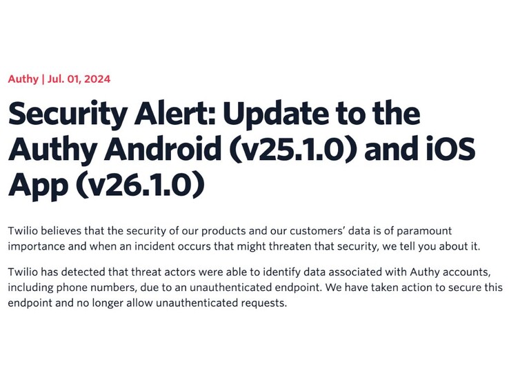 Twilio zachęca użytkowników do pilnej aktualizacji aplikacji Authy ze względów bezpieczeństwa (Źródło: Twilio)