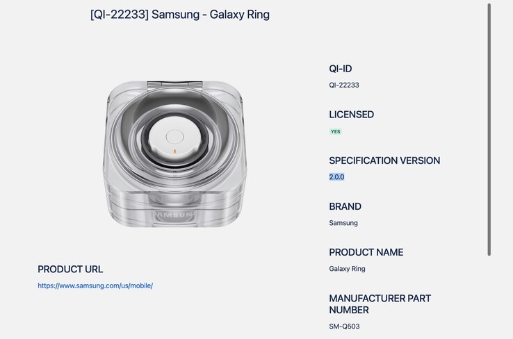 Etui ładujące Samsung Galaxy Ring posiada już certyfikat Qi2, choć brakuje mu magnesów i szybkiego ładowania. (Zdjęcie: Wireless Power Consortium)