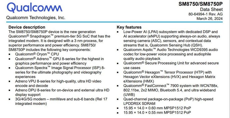 Omawiany slajd z arkuszem danych Snapdragon 8 Gen 4 (źródło obrazu: SmartPix)