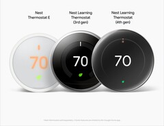 Termostat Nest E, termostaty Nest Learning 3. i 4. generacji, obok siebie.  (Źródło zdjęcia: @MysteryLupin na X)