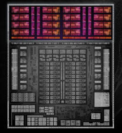 Ilustracja Ryzen AI Max+ 395, procesor podświetlony na czerwono (źródło: AMD)