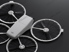 Kompaktowy dron DJI Flip mierzy podobno 136×62×165 mm po złożeniu i rozszerza się do 233×280×79 mm. (Źródło zdjęcia: @Quadro_News na X/Twitter)