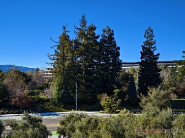 Najlepszy widok na Apple Park z Visitor Center, który wcale nie jest zbyt dużym widokiem.