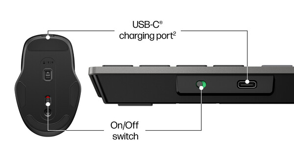 Klawiatura i mysz HP są wyposażone w port ładowania USB-C. (Źródło zdjęcia: HP)