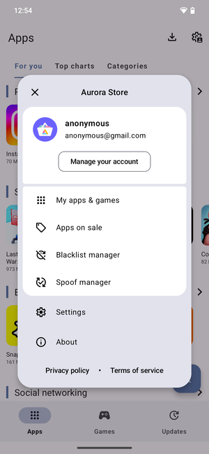 Aurora Store umożliwia pobieranie i aktualizowanie aplikacji z Google Play poprzez anonimowe logowanie (Źródło: AuroraStore)