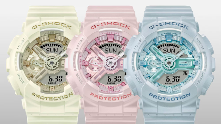 Od lewej do prawej: Nowe zegarki Casio G-Shock GMAS110ST-7A, GMAS110ST-4A i GMAS110ST-2A. (Źródło zdjęcia: Casio)