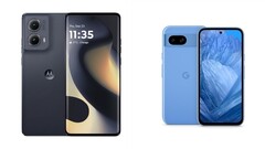 Motorola Edge 2024 jest dostępna do kupienia tylko w kolorze czarnym, podczas gdy Pixel 8a jest dostępny w czterech kolorach, w tym Bay (niebieski). (Źródło zdjęcia: Motorola, Google - edytowane).