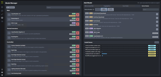 Zanim Invoke AI zacznie działać, należy pobrać wstępnie wytrenowane modele. Można to zrobić w Menedżerze modeli (Źródło obrazu: David Devey)