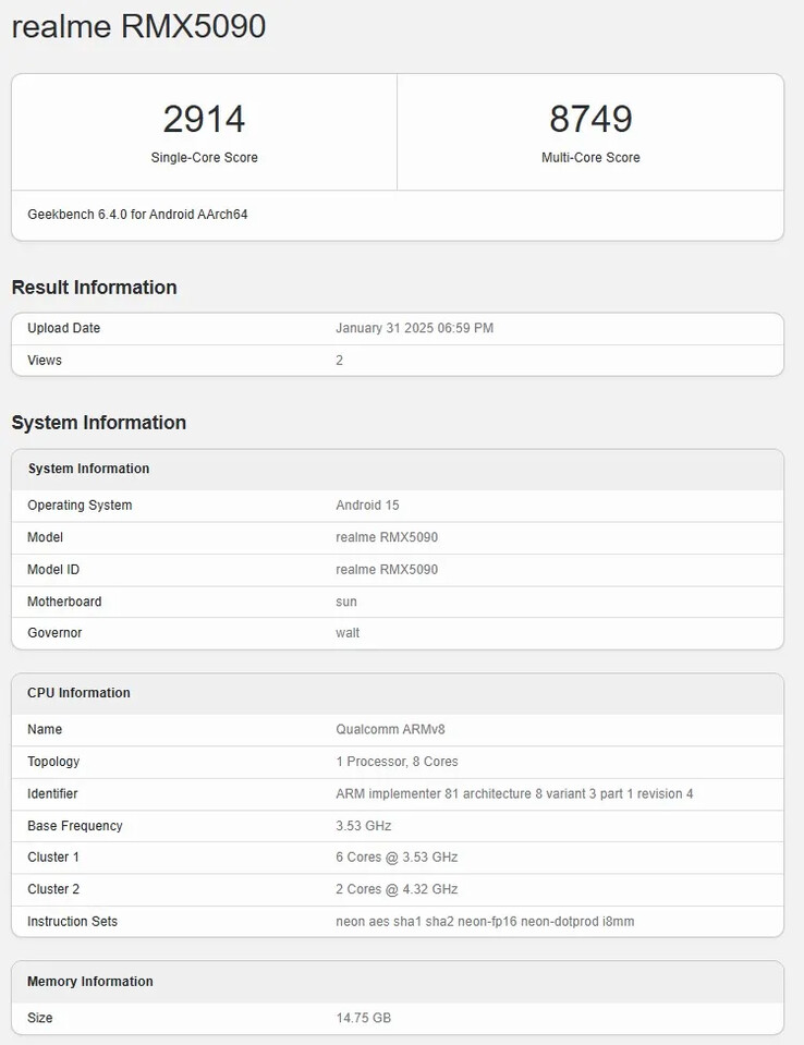 "Realme GT 7" trafia do Geekbench z flagową specyfikacją. (Źródło: Realme)