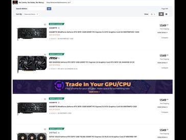 Ceny RTX 5070 na Newegg (Źródło obrazu: Zrzut ekranu, Newegg)