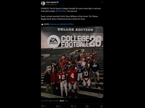 Wyciek okładki Chris Vannini College Football 26 X Post (źródło zdjęcia: zrzut ekranu, konto Chris Vannini X)