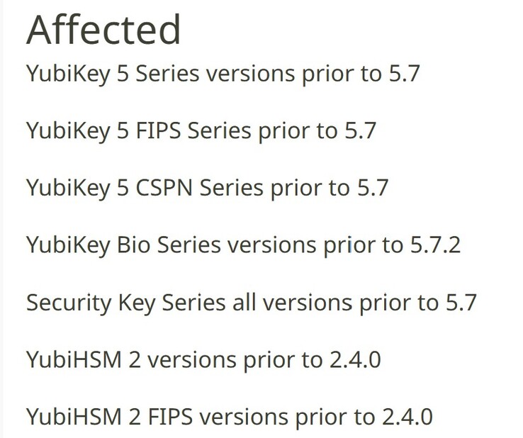 Wymienione urządzenia są podatne na exploit bezpieczeństwa, a użytkownicy powinni rozważyć ich wymianę. (Źródło zdjęcia: Yubico)