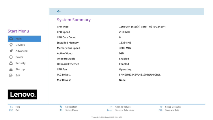 Opcje BIOS-u w laptopie Lenovo IdeaCentre Mini 5