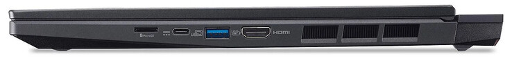 Prawa strona: Gniazdo kart microSD, USB 3.2 Gen 2 (USB-C; Power Delivery, DP Alt Mode), USB 3.2 Gen 2 (USB-A), HDMI