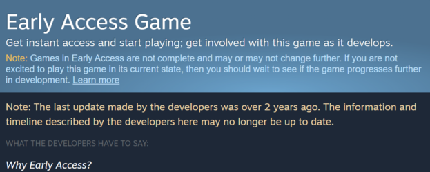 Nowe ostrzeżenia o aktualizacji wczesnego dostępu znalezione w grach wczesnego dostępu Steam (Źródło obrazu: Steam)