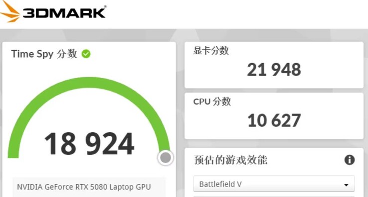 GeForce RTX 5080 3D Mark Time Spy (źródło obrazu: BiliBili)