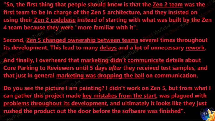 Zen 5 był podobno w piekle deweloperskim. (Źródło obrazu: Moore's Law Is Dead na YouTube)