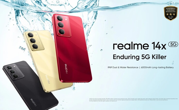 Realme 14x jest dostępny w kolorach Crystal Black, Golden Glow i Jewel Red (źródło zdjęcia: Realme)