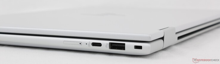 Po prawej stronie: Gniazdo Nano-SIM (opcjonalnie), USB-C z funkcją Power Delivery + DisplayPort 1.4 (10 Gb/s), USB-A 3.2 Gen. 1 (5 Gb/s), gniazdo Nano Lock