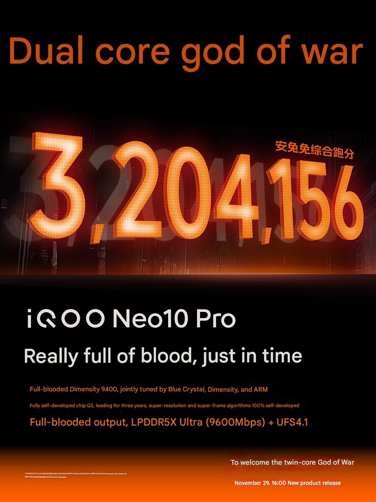 iQoo Neo 10 Pro z rekordowym wynikiem AnTuTu (Źródło obrazu: iQoo - tłumaczenie maszynowe)