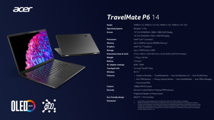 Acer TravelMate P6 14: specyfikacja. (Źródło obrazu: Acer)